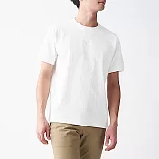 [MUJI無印良品]男有機棉粗織天竺縫邊短袖T恤 L 柔白