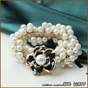 『坂井.亞希子』日系輕奢時尚花朵滴油工藝珍珠造型髮圈  -黑色玫瑰款