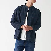 [MUJI無印良品]男有機棉法蘭絨立領襯衫 XS 暗藍格紋
