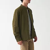[MUJI無印良品]男有機棉法蘭絨立領襯衫 XL 卡其綠