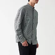 [MUJI無印良品]男有機棉法蘭絨立領襯衫 XS 柔白格紋