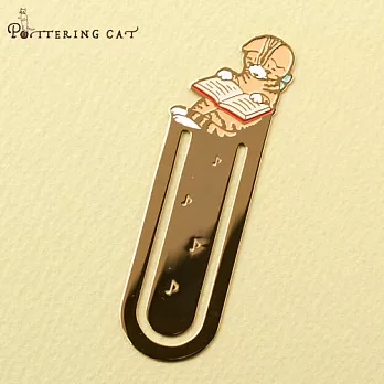 【Pottering Cat】讀書貓咪黃銅書籤夾． 四葉草