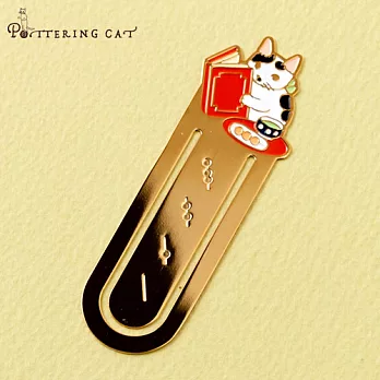 【Pottering Cat】讀書貓咪黃銅書籤夾． 糰子