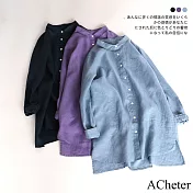 【ACheter】小清新純色Polo領口袋單排寬鬆大碼襯衫#110885- L 藏青