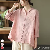 【ACheter】復古文藝雙層棉紗多扣甜美襯衫上衣#110886- 2XL 粉紅