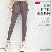 【KISSDIAMOND】輕量假兩件休閒運動長褲(KDP-2212) XL 紫色