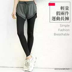 【KISSDIAMOND】輕量假兩件休閒運動長褲(KDP─2212) XL 深綠