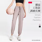 【KISSDIAMOND】潮流工裝款健身訓練長褲(KDP-046) M 卡其