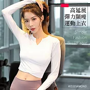 【KISSDIAMOND】高延展彈力顯瘦運動上衣(KDT-409) L 白色