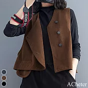 【ACheter】文藝復古馬甲休閒顯瘦背心外套#110887- XL 咖