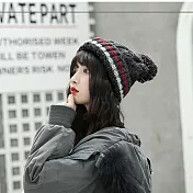 日本 BEAUTYJAPAN 抗寒保暖加厚內絨毛麻花毛球針織毛線帽0082 黑色
