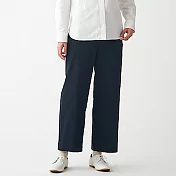[MUJI無印良品]女有機棉混縱橫彈性綾織舒適寬擺褲 M 深藍