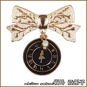 『坂井.亞希子』不思議の国夢幻愛麗絲系列印花蝴蝶結時鐘造型胸針 -單一款式