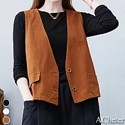 【ACheter】復古纯色棉麻呢背心外套#110998- L 橘