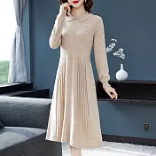 【MsMore】韓版針織大碼氣質顯瘦洋裝#111080- F 駝