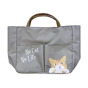 【日本正版】貓咪 輕便手提袋 便當袋/午餐袋/手提袋 大西賢製販 - 灰色款
