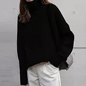 【MsMore】韓版高領加厚寬鬆針織毛衣#111144- F 黑