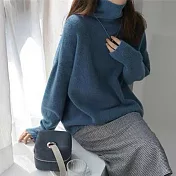【MsMore】韓版高領加厚寬鬆針織毛衣#111144- F 藍