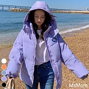 【MsMore】韓星爆款麵包小可愛潮流加厚連帽羽絨棉外套#111157- M 紫