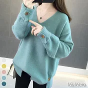 【MsMore】韓版V領針織寬鬆網紅百搭毛衣#111169- F 藍