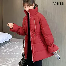 【AMIEE】寬鬆立領麵包羽絨棉外套(KDC-6603N) M 紅色
