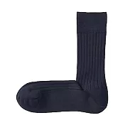 [MUJI無印良品]男棉混螺紋商務直角襪25~27cm 暗藍