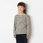 [MUJI無印良品]兒童有機棉起毛針織圓領長袖T恤 120 淺米橫紋
