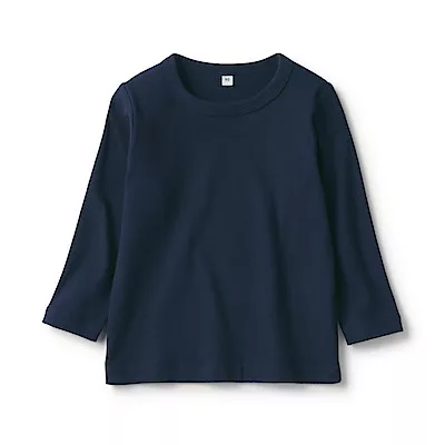 [MUJI無印良品]幼兒有機棉起毛針織圓領長袖T恤 80 深藍