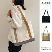 【AMIEE】甜漾撞色大容量肩背帆布托特包(KDB-9087) FREE 白色