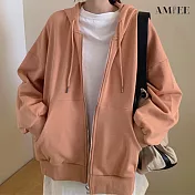 【AMIEE】簡約百搭寬鬆純色棉外套(KDC-380) F 橘粉