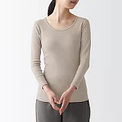 [MUJI無印良品]女棉混羊毛高保暖U領八分袖T恤 S 淺米