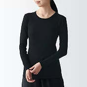 [MUJI無印良品]女棉混羊毛高保暖圓領長袖T恤 S 黑色