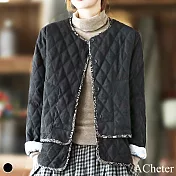 【ACheter】復古民族風休閒保暖短版鋪棉外套#110988- L 黑