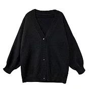 【MsMore】韓版慵懶風燈籠袖寬鬆毛衣針織外套#111170- F 黑