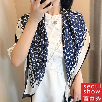 seoul show首爾秀 時尚8字方巾仿蠶絲頭巾領巾雪紡圍巾仿真絲絲巾  藍色