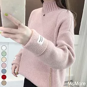 【MsMore】高領水貂絨加厚針織短版毛衣#111182- F 粉紅