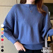 【MsMore】日韓蝙蝠袖針織緹花短版上衣#111191- F 藍
