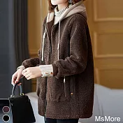 【MsMore】歐洲衣品大碼羊羔毛連帽加厚外套#111199- L 咖