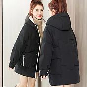 【MsMore】韓版寬鬆麵包羽絨棉保暖外套#111163- L 黑
