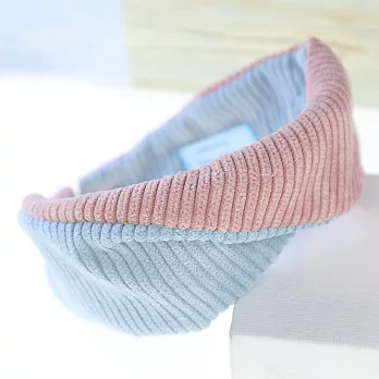 【PinkyPinky Boutique】撞色燈心絨寬版 髮箍 (粉紅+水藍)