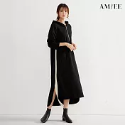 【AMIEE】飄逸長版顯瘦帽T洋裝(KDD-1067) F 黑色