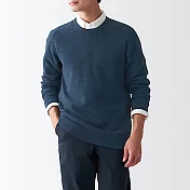 [MUJI無印良品]男氂牛毛混羊毛圓領針織衫 XL 煙燻藍