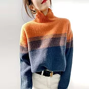 【MsMore】時尚設計感拚色高領毛海針織上衣#111241- F 橘