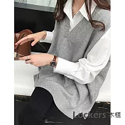 【Lockers 木櫃】韓版V領學院風無袖針織毛衣背心-3色 L11011091 FREE 灰色