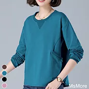 【MsMore】日韓最愛舒適寬鬆大碼棉T上衣#111017- XL 藍