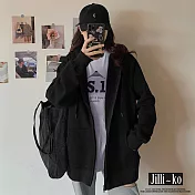 【Jilli~ko】寬版拉鍊連帽衛衣外套 J8379　 FREE 黑色