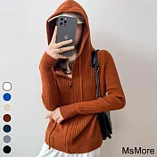 【MsMore】韓版純色毛衣大碼拉鍊針織連帽外套#111245- F 駝