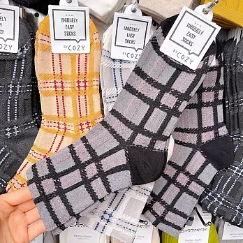 Kankoku韓國-經典格紋棉襪  * 黑灰色