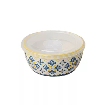 【日本SHINACASA】摩洛哥風精美磚紋陶瓷 附蓋保鮮微波碗260ml