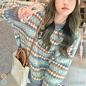 【MsMore】圓領綠色條紋軟毛衣#111347- F 藍